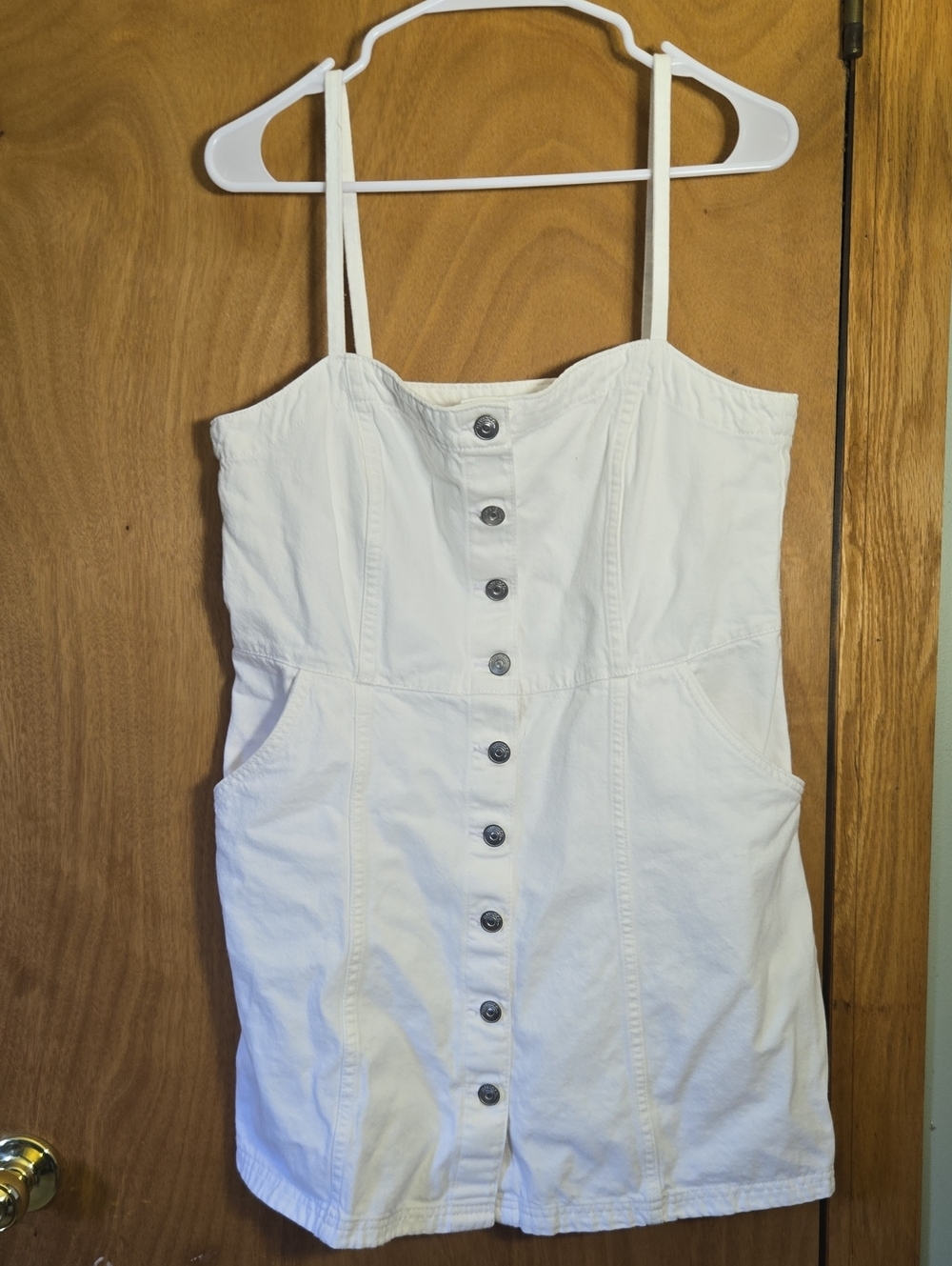 Divided White Button-Front Spaghetti Strap Mini Dress Length 30